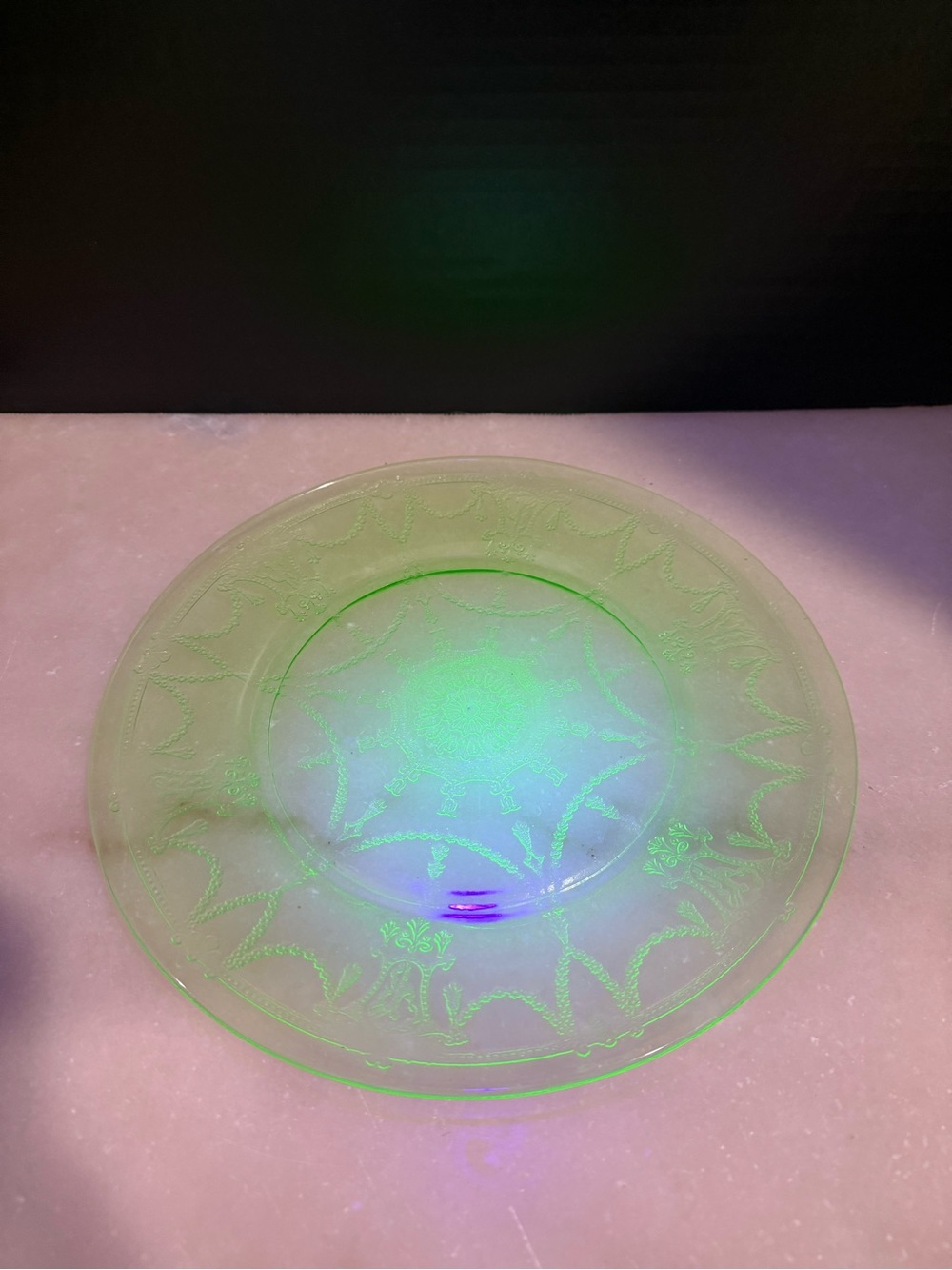 Vintage Depression Glass Cameo Ballerina Dancing Girl Uranium Green Cake Plate